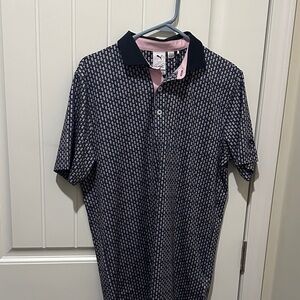 Puma Men's Patterned Polo Shirt in Navy and Pink